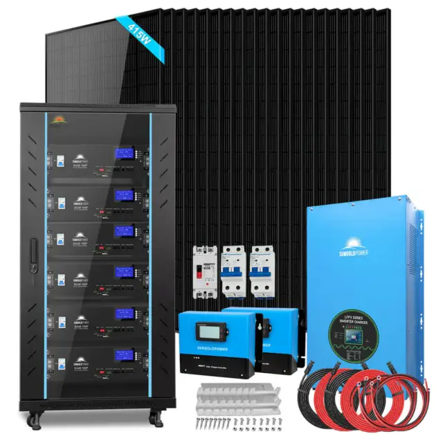 OFF GRID SOLAR KIT 12 X 415 WATTS SOLAR PANELS 20.48KWH LITHIUM BATTERY 8000W SOLAR INVERTER 48VDC 120V/240V SGM-8K20